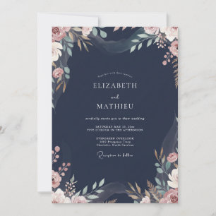 Convites Casamento de Eucalipto com Folhas em Rosa Poeirent