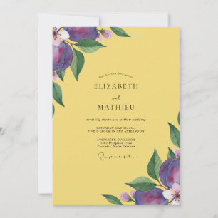 Convites Casamento de Eucalipto com Fruta Ameixa Amarela