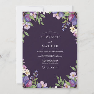 Convites Casamento de Eucalipto com Frutas de Ameixa Escura