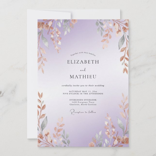 Convites Casamento de Eucalipto com Galho de Cobre Âmbar (Frente)