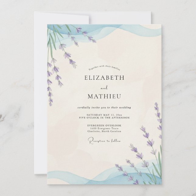 Convites Casamento de Eucalipto com Ramalhete de Lavanda e  (Frente)