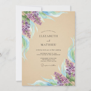 Convites Casamento de Eucalipto com Ramalhete de Lilás Cham