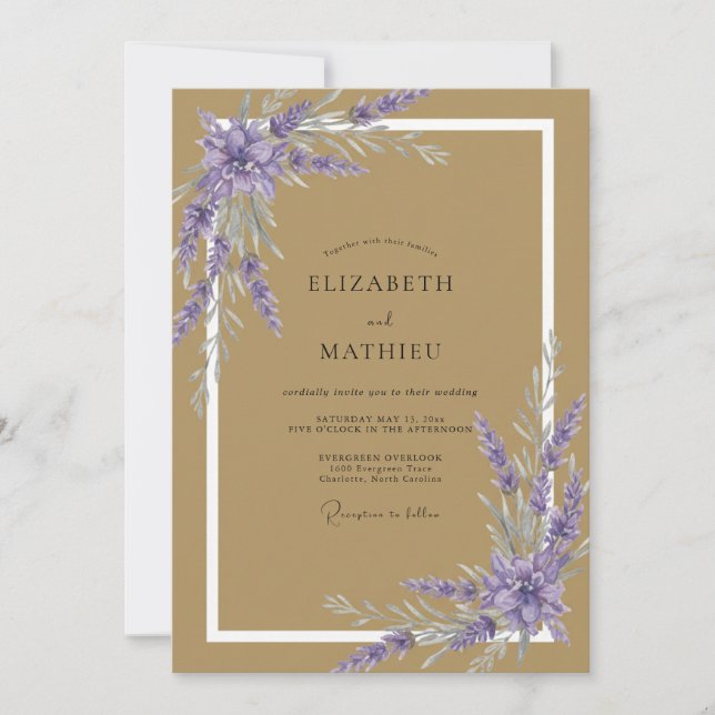 Convites Casamento de Eucalipto com Ramalhete de Violeta Do (Frente)