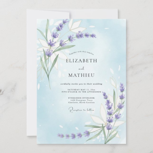 Convites Casamento de Eucalipto com Ramalhete Lilás e Viole (Frente)