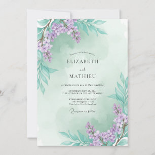 Convites Casamento de Eucalipto com Ramalhete Lilás Espuma