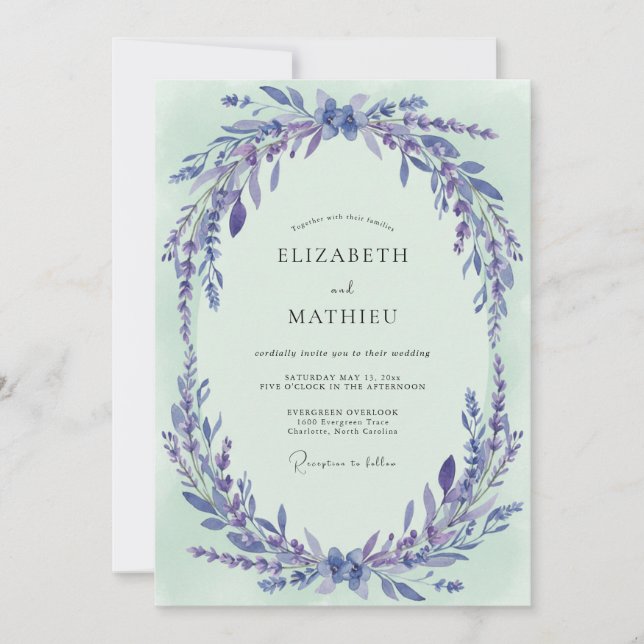 Convites Casamento de Eucalipto com Ramalhetes de Celadon e (Frente)