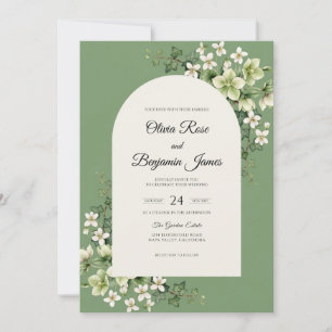 Convites Casamento de Eucalipto com Ramo de Jasmim Oliva