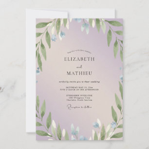 Convites Casamento de Eucalipto com Ramo de Periwinkle