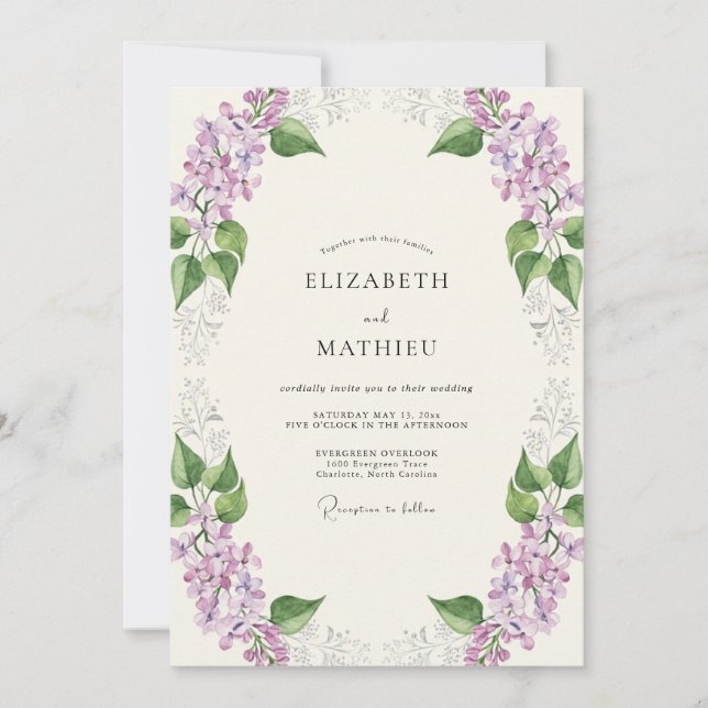 Convites Casamento de Eucalipto com Ramo de Violeta Âmbar (Frente)