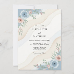 Convites Casamento de Eucalipto com Ranúnculo Azul Aço