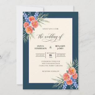 Convites Casamento de Eucalipto com Ranúnculo Laranja Naval