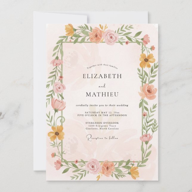 Convites Casamento de Eucalipto Coral Golden Sprig (Frente)