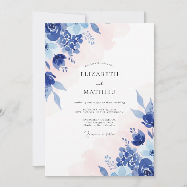 Convites Casamento de Eucalipto Cornflower Blush Safira (Frente)