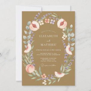 Convites Casamento de Eucalipto de Fruta Pêssego Dourado