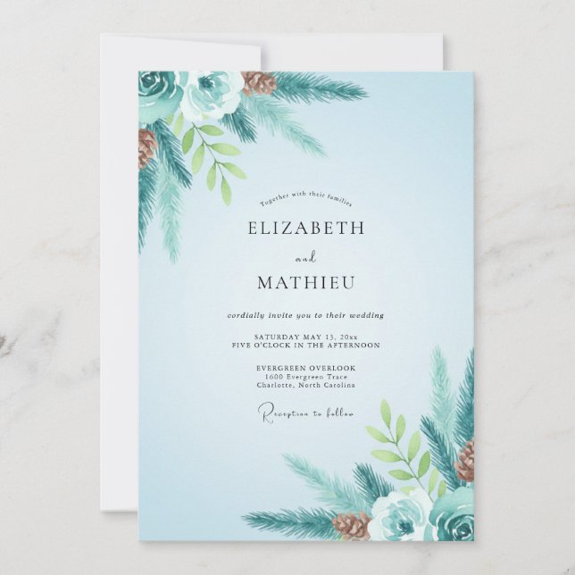 Convites Casamento de Eucalipto de Pinheiro Azul Inverno (Frente)