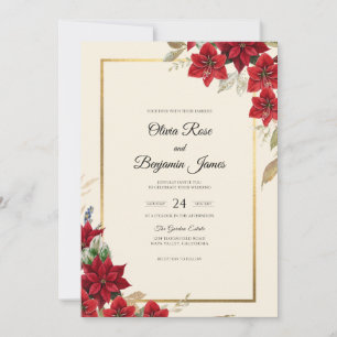 Convites Casamento de Eucalipto Dourado com Poinsettia Carm