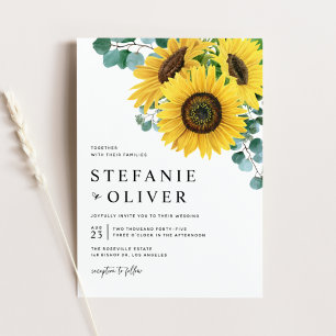 Convites Casamento de Eucalipto e Girassóis em Aquarela