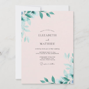 Convites Casamento de Eucalipto em Folhagem Azul Pastel