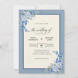 Convites Casamento de Eucalipto Flor de Aço Periwinkle