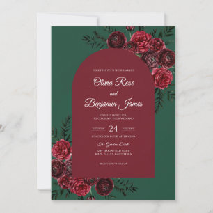 Convites Casamento de Eucalipto Flor Esmeralda Carmesim