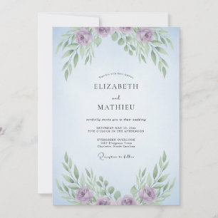 Convites Casamento de Eucalipto Flor Lilás Céu