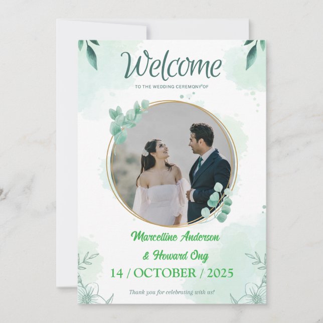 Convites Casamento de eucalipto floral verde personalizado (Frente)