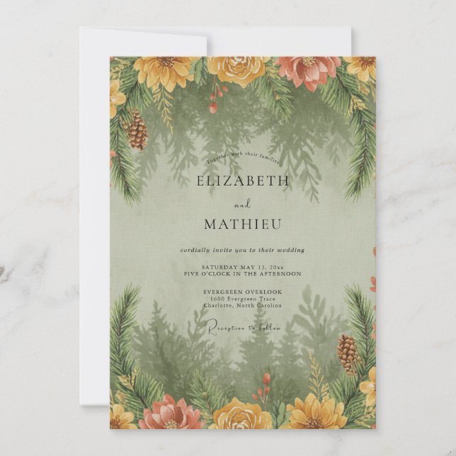 Convites Casamento de Eucalipto Floresta de Abeto Mostarda (Frente)