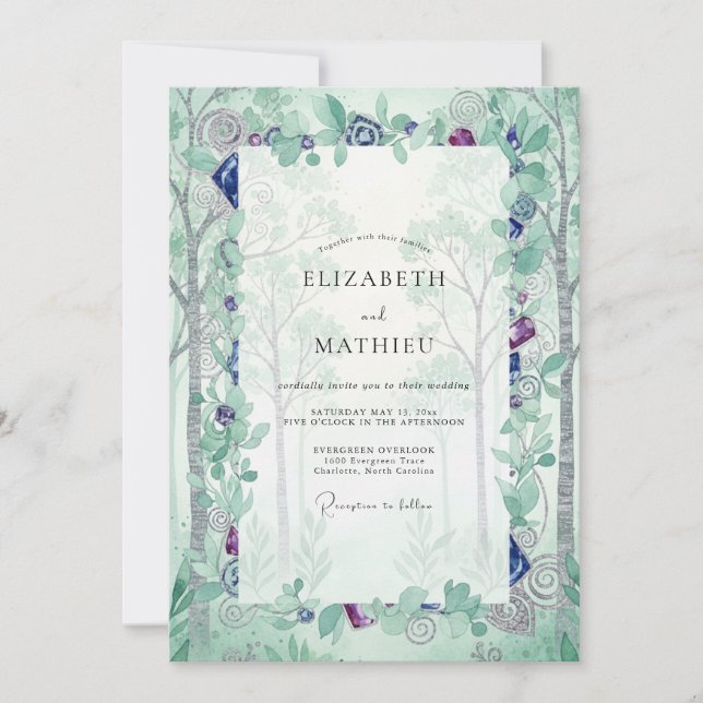 Convites Casamento de Eucalipto Floresta de Bétula Menta (Frente)