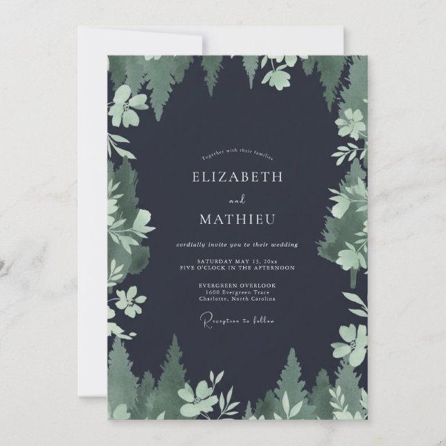 Convites Casamento de Eucalipto Floresta de Pinheiro Carvão (Frente)