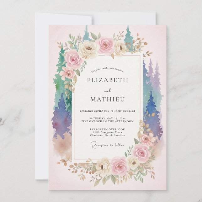 Convites Casamento de Eucalipto Floresta Roxo Âmbar (Frente)