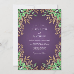 Convites Casamento de Eucalipto Folhagem Ameixa Cobre