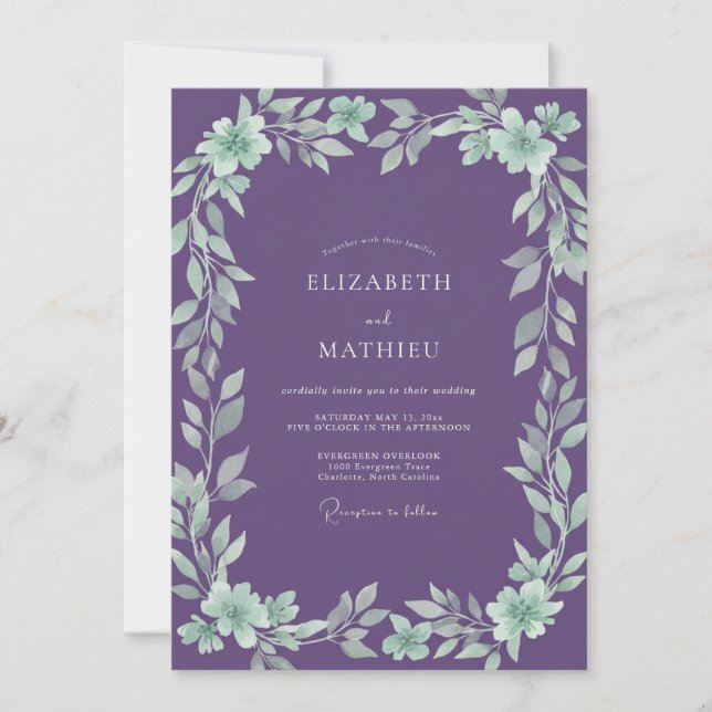 Convites Casamento de Eucalipto Folhagem Ameixa Menta (Frente)