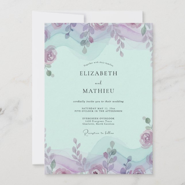 Convites Casamento de Eucalipto Folhagem Ametista Menta (Frente)