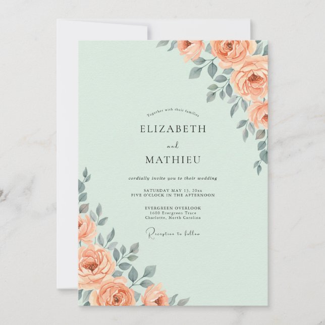 Convites Casamento de Eucalipto Folhagem Apricot Menta (Frente)