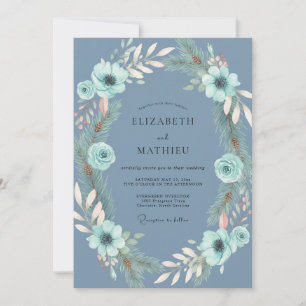 Convites Casamento de Eucalipto Folhagem Aqua Aço