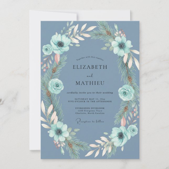 Convites Casamento de Eucalipto Folhagem Aqua Aço (Frente)