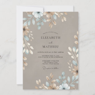 Convites Casamento de Eucalipto Folhagem Aqua Bege