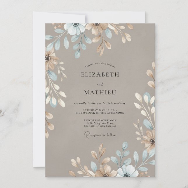 Convites Casamento de Eucalipto Folhagem Aqua Bege (Frente)