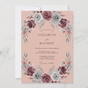 Convites Casamento de Eucalipto Folhagem Ardósia Borgonha