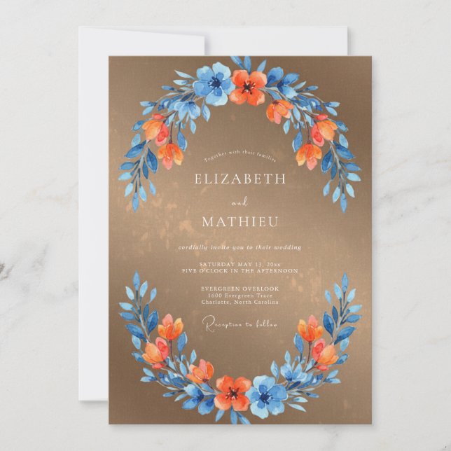 Convites Casamento de Eucalipto Folhagem Azul Cobre (Frente)