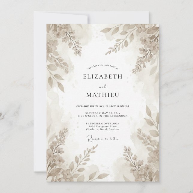 Convites Casamento de Eucalipto Folhagem Bege (Frente)
