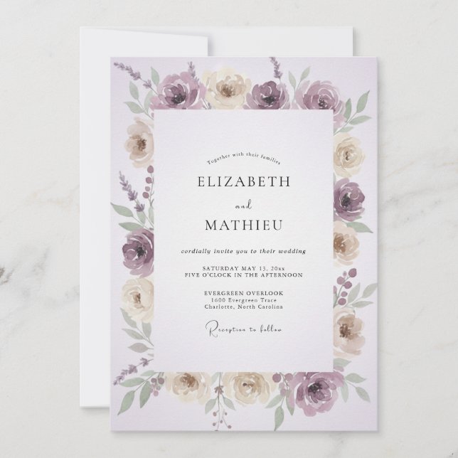 Convites Casamento de Eucalipto Folhagem Bege Âmbar (Frente)
