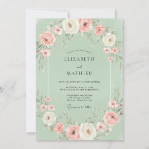 Convites Casamento de Eucalipto Folhagem Bege Rosa Hortelã