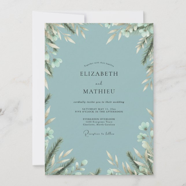 Convites Casamento de Eucalipto Folhagem Branco Aço (Frente)