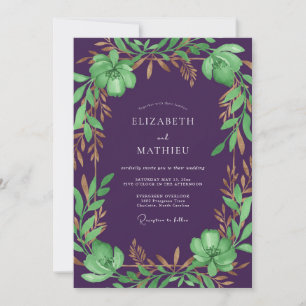 Convites Casamento de Eucalipto Folhagem Bronze Ameixa