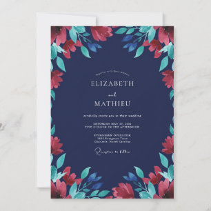 Convites Casamento de Eucalipto Folhagem Carmesim Meia-Noit