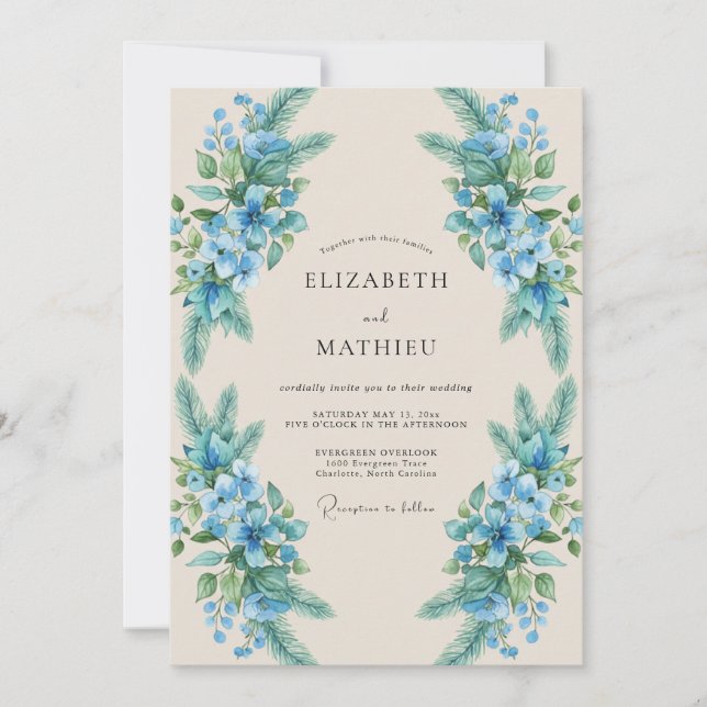 Convites Casamento de Eucalipto Folhagem Centáurea Azul (Frente)
