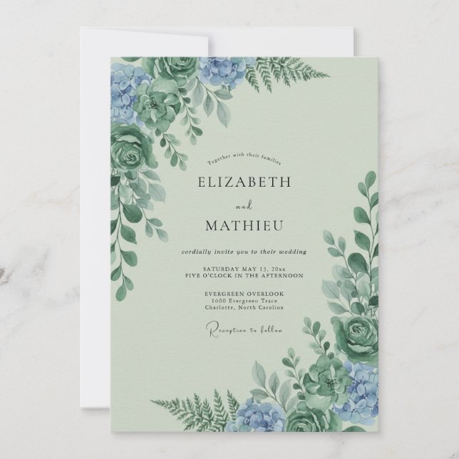 Convites Casamento de Eucalipto Folhagem Centáurea Celadon (Frente)