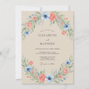 Convites Casamento de Eucalipto Folhagem Cerúlea Coral