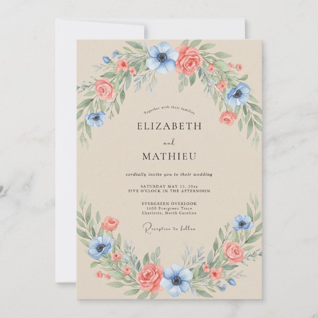 Convites Casamento de Eucalipto Folhagem Cerúlea Coral (Frente)